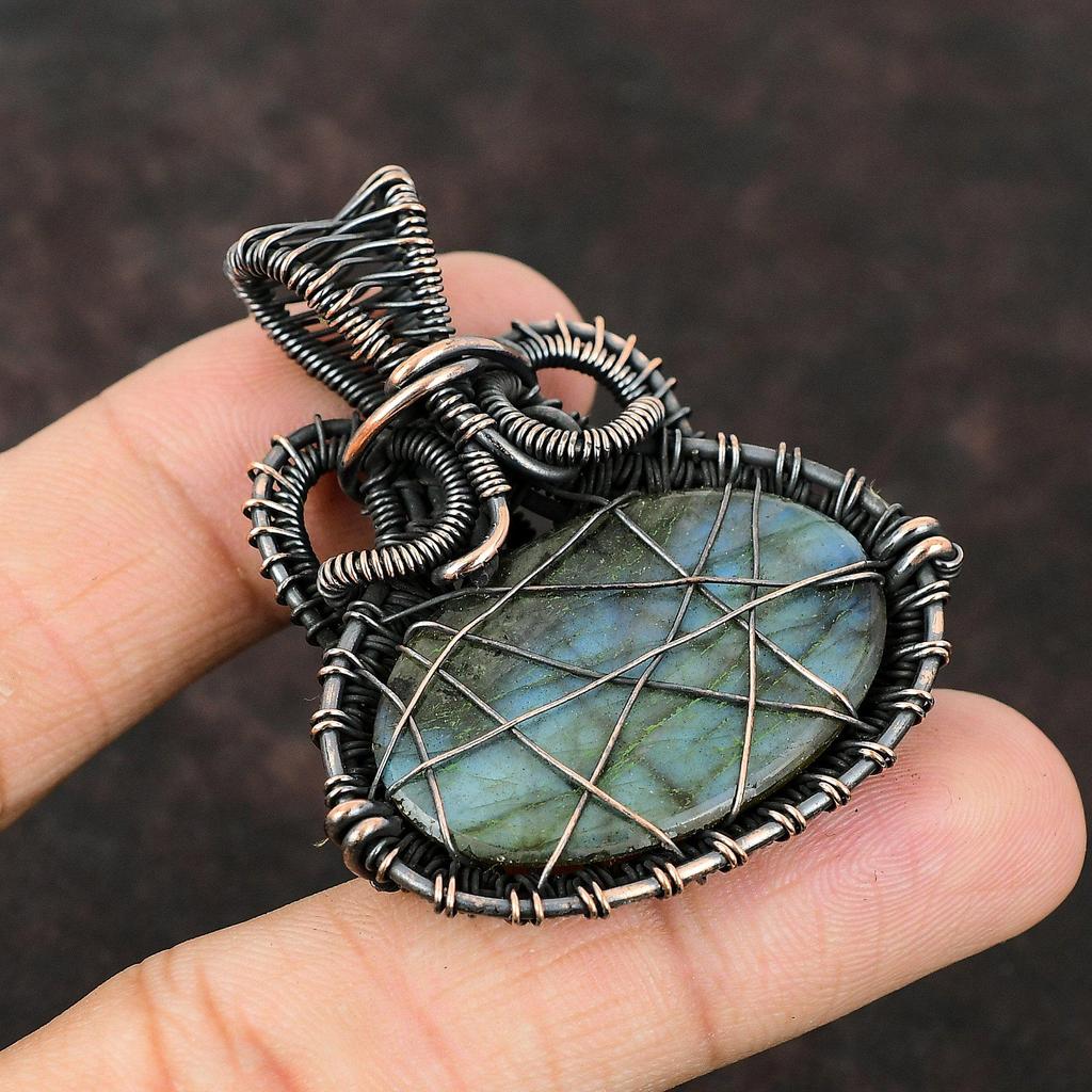 Labradorite Pendant Copper Wire Wrapped Pendant Labradorite Gemstone Jewelry Gift For Her Copper Wire Wrapped Jewelry Handmade Boho Pendant