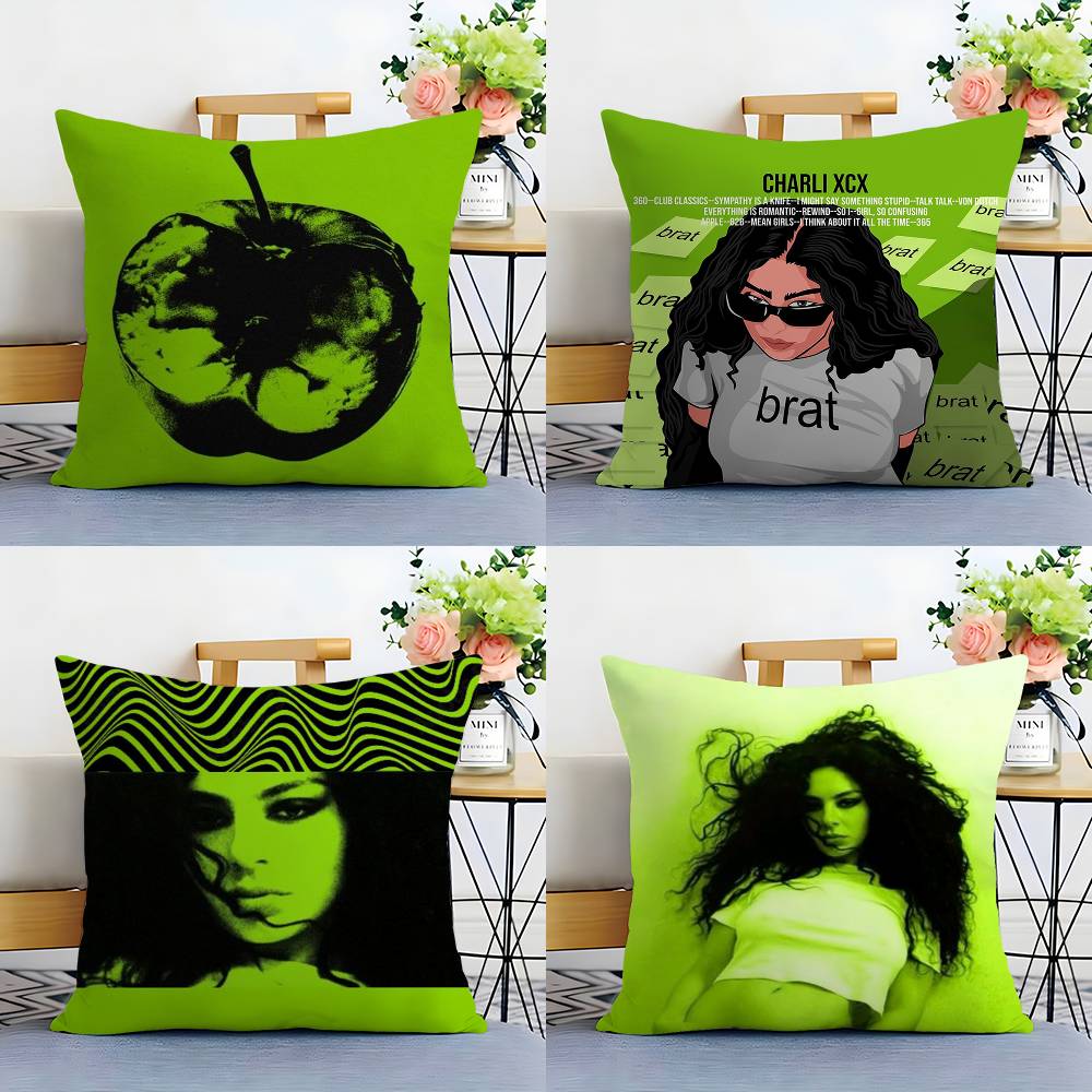 C-Charlis XCX B-BRAT Pillow Case Sofa Short Plush Double-sided HD Printing Room Home Office Gift Cushion Cover