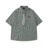 Japanese Retro Simple Plaid Short-sleeved Shirt Summer New Floral Tie Accessories Loose Casual Shirt for Men and Women