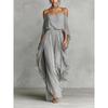 Damen schulterfreies Chiffon-Top mit weitem Hosenanzug Grau Unregelmäßiges Mode-Outfit für Crossbody