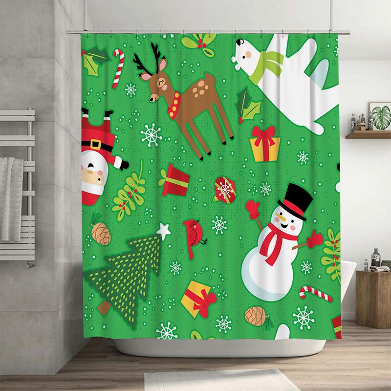 

Tu Christmas Shower Curtain Santa Claus Reindeer Snowflake Holiday Bathroom Decor Festive Winter Pattern Home Decoration Gift Id W60H190(CM)-1 Pcs