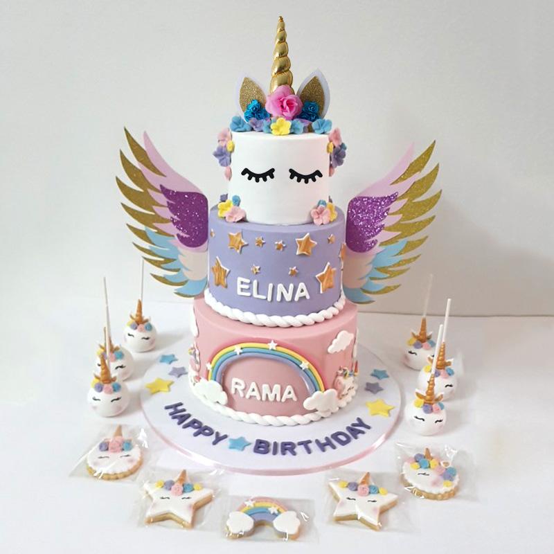 Unicorn Cake Topper Rainbow Cloud Balloon Cupcake Topper Kids Birthday Cake Flags Decor Baby Shower Girl Favors Cake Decorating
