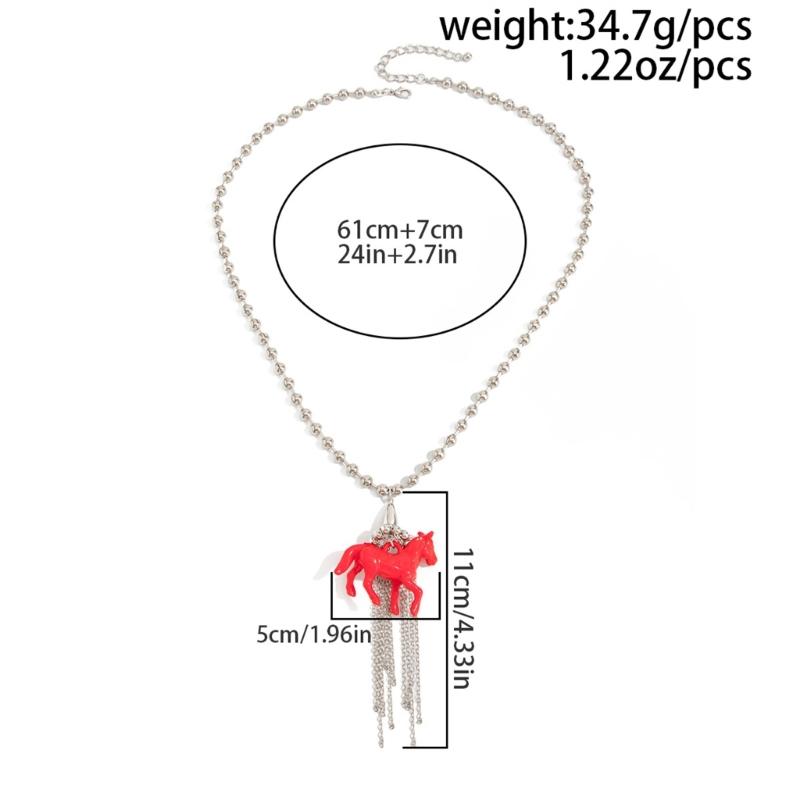 Stylish Tassels Necklace Featuring Adorable Horse Charm Adjustable Chain Length 61+7cm Neckchain Jewelry