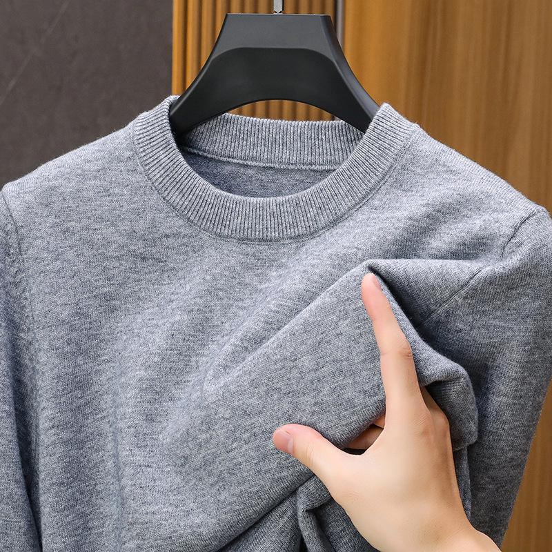 Men's Casual Loose Knit Sweater - 2024 Autumn/Winter Warm Solid Color Round Neck Pullover