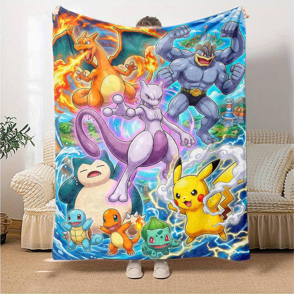 Poket Monster Anime Print Flannel Blanket High Quality Warm Comfortable Cover for All Seasons Perfect for Gifts Home Decor