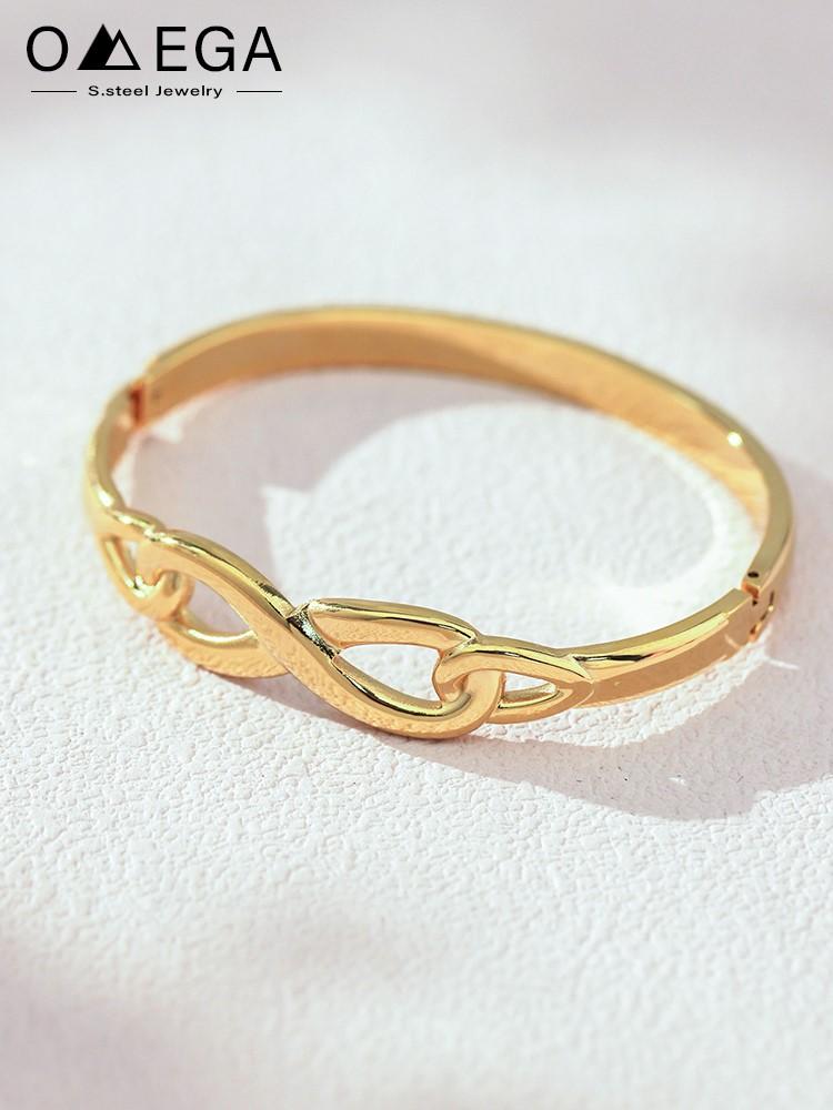 Stainless Steel Bracelet Bangles For Women 18k Gold Plated Waterproof No Tarnish Number 8 Pattern Openable Cuff Bracelets Bangle