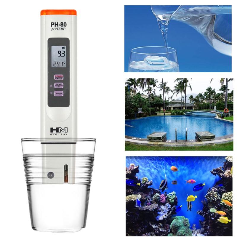 HM PH-80 pH-Messgerät 2 in 1 ATC Digitaler Wasserqualitätsprüfer PH Temperatur Detektor Wasser-Teststift für Pool Aquarium