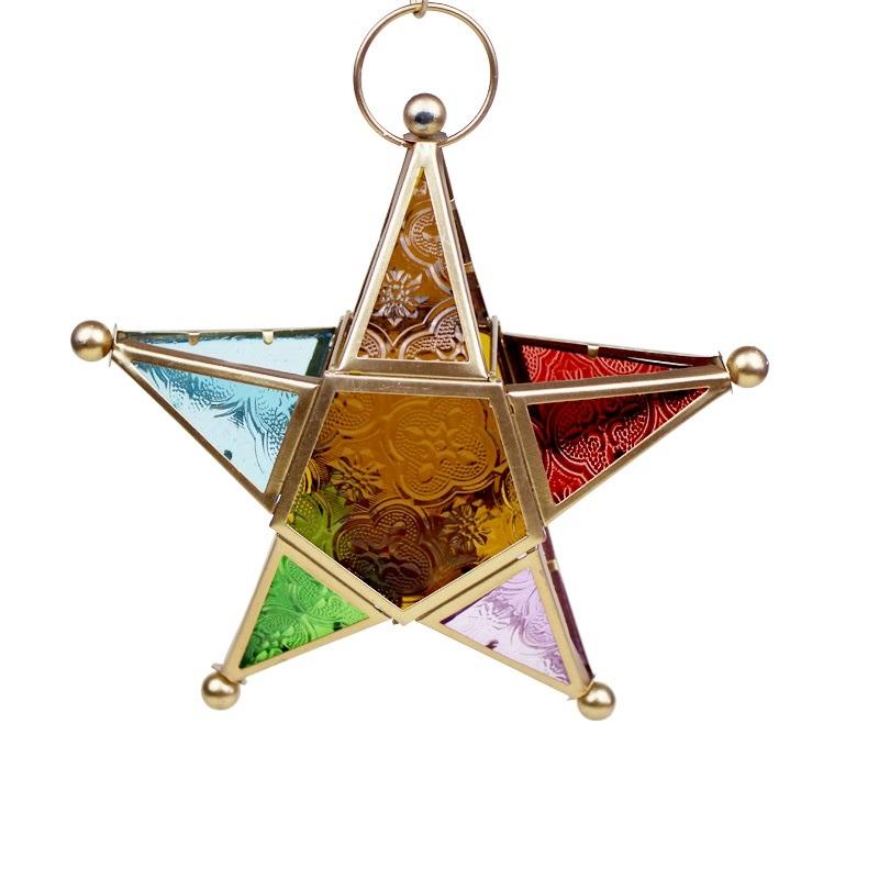 

Vintage Star Candlestick Glass Lantern Hanging Ornaments Moroccan Style Lamp European Wedding Decor Glass