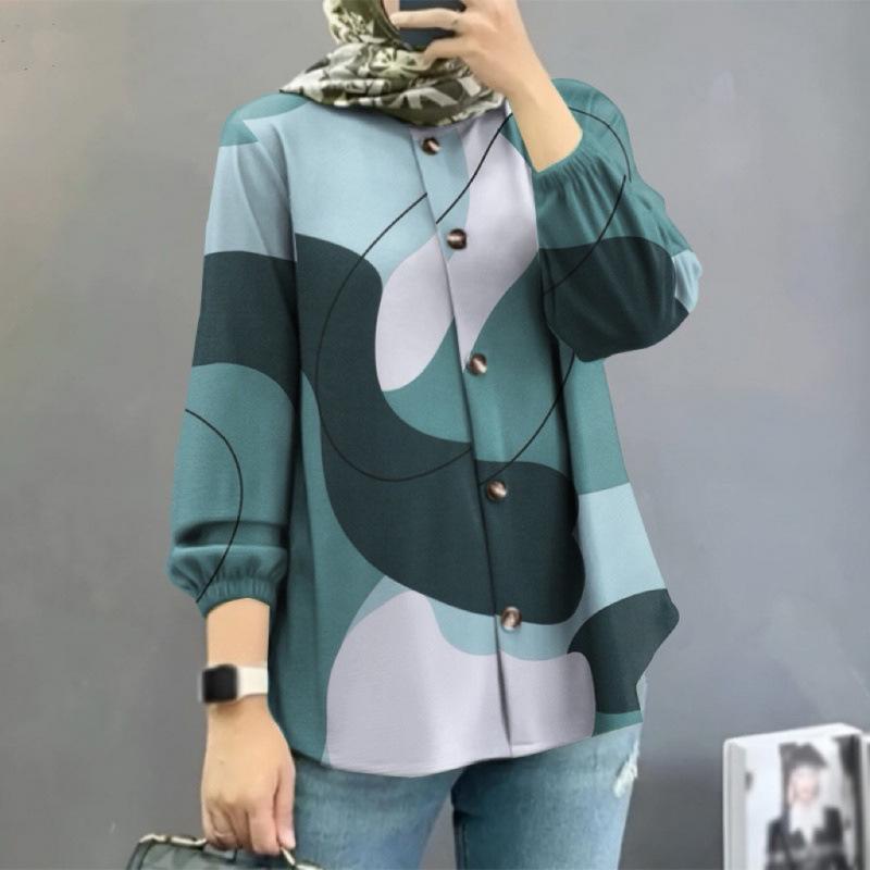 Women's Muslim Floral Puff Sleeve Shirt - New Fashion Arrival in Malaysia