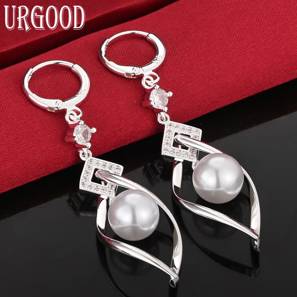 925 Sterling Silver AAA Zircon Pearl Earrings Wedding Jewelry