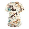 Women's Casual Short-Sleeve Cute Animal Print V-Neck Pocket Workwear Top