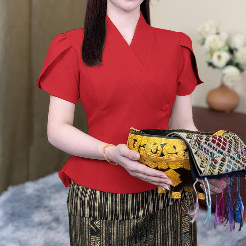 ZANZEA Bluză de vară cu mânecă scurtă și decolteu în V pentru femei