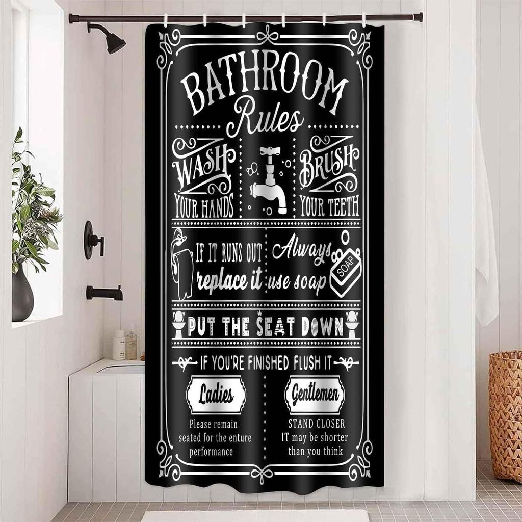 Funny Quotes Shower Curtain Cool Black and White Bathroom Rules Shower Curtains Fun Cute Toilet Sayings Fable Motto Bathroom