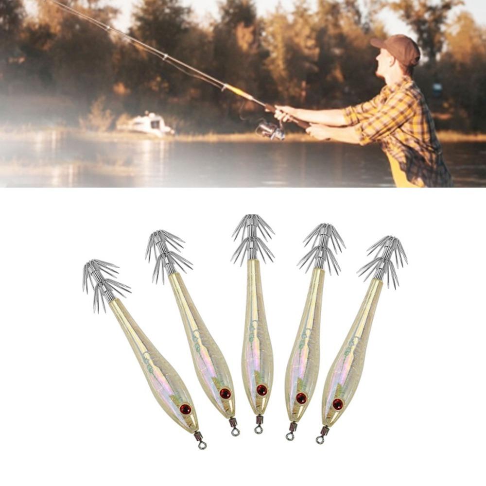 5PCS 9.5cm Squid Jig Lures Glow In Dark Squid Jig Hooks Squid Fishing Lures Saltwater Fishing