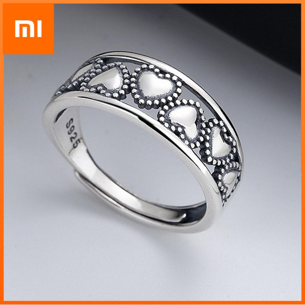 Xiaomi BF CLUB 925 Sterling Rings for Women Simple Geometric Handmade Irregular Retro Hollow Heart Ring Allergy For Birthday Gift