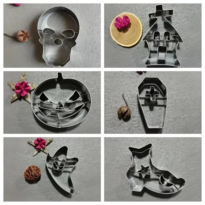 Halloween Sugar Flipping Cookie Mold Stainless Steel Skull Pumpkin Cookie Cutting Cake Mold Baking Utensils