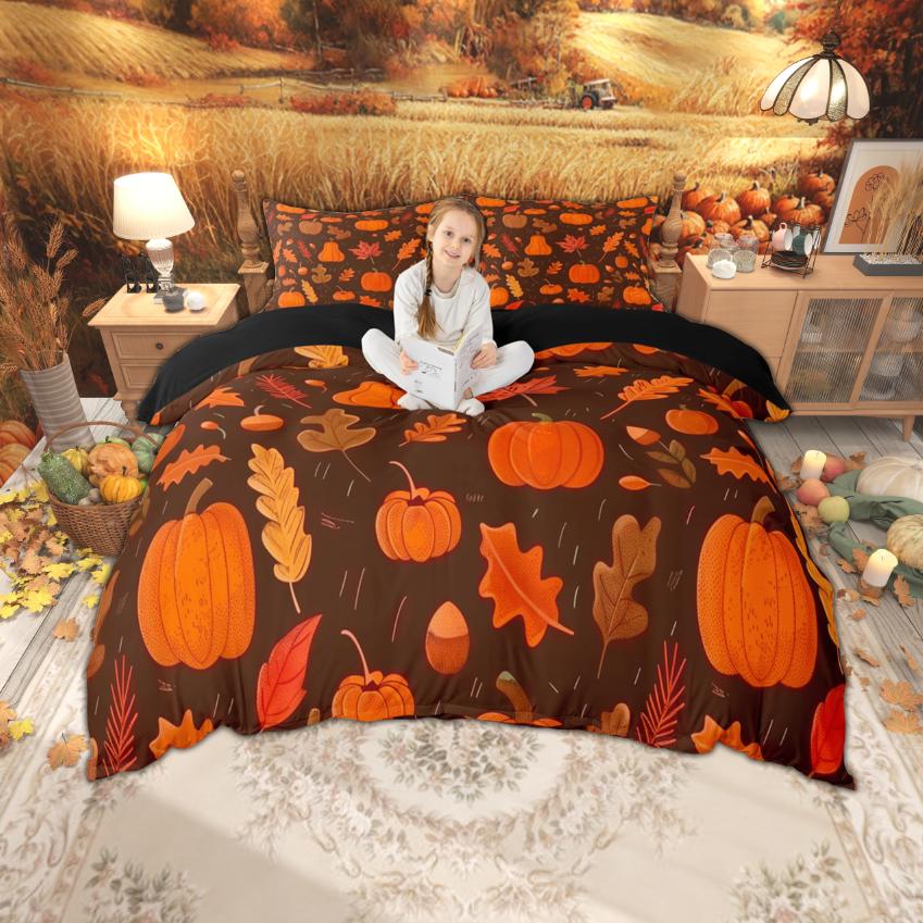 Comforter Homewish Harvest Pumpkin Autumn Botanical Plant Bedding Set Thanksgiving Day Set Comforter (quilt)-EU Single(135*200cm)3pcs
