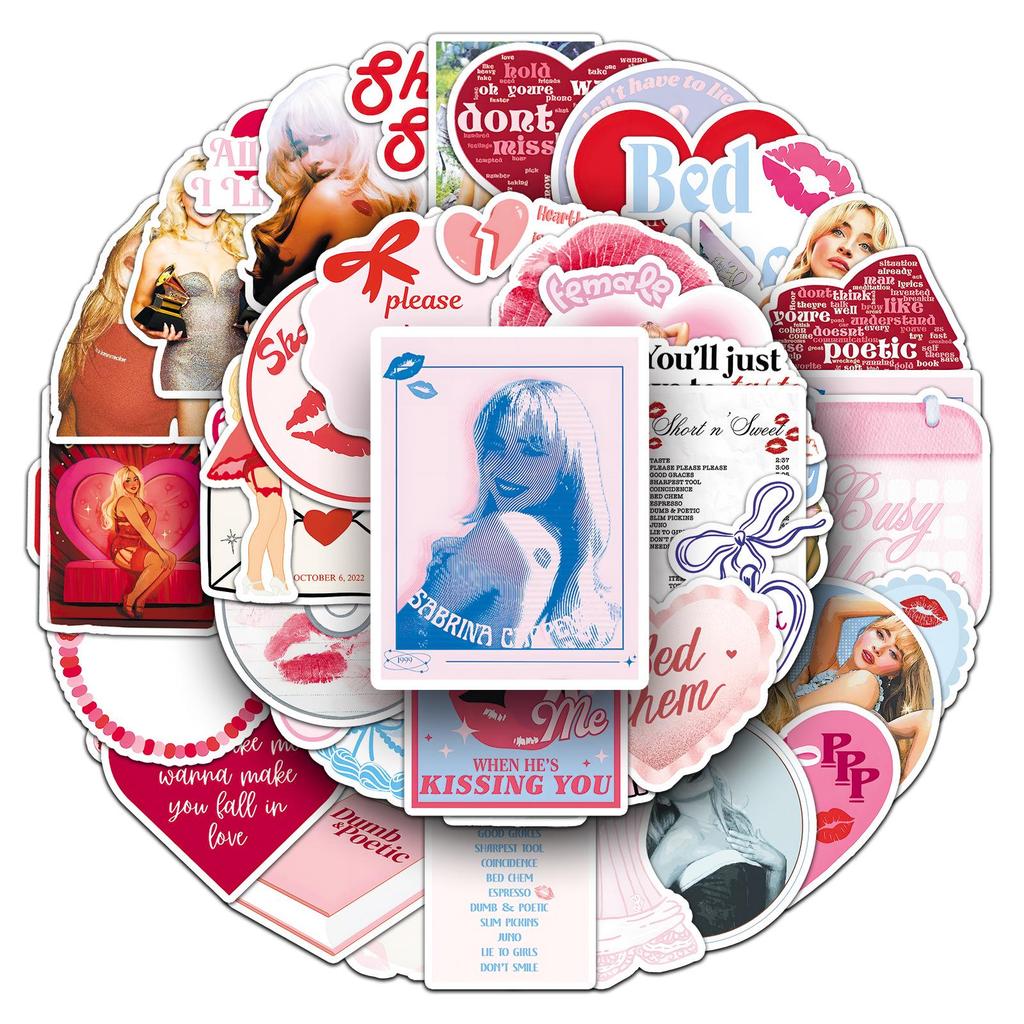 Sabrina Carpenter Girly Fun Stickers: 50 Creative Sheets for Stationery, Suitcases, and Guitars