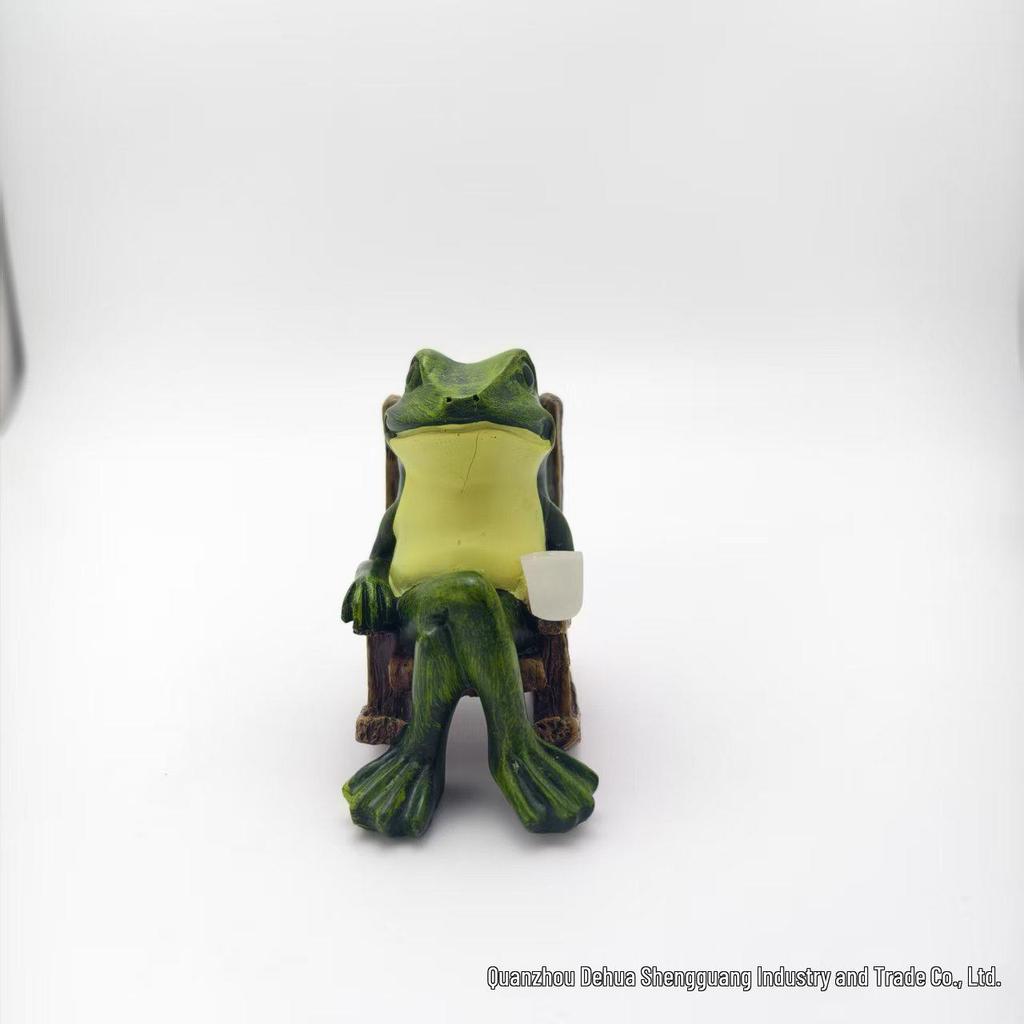 Solar Frog Rocking Chair Garden Ornament - Pastoral Style Resin Decoration