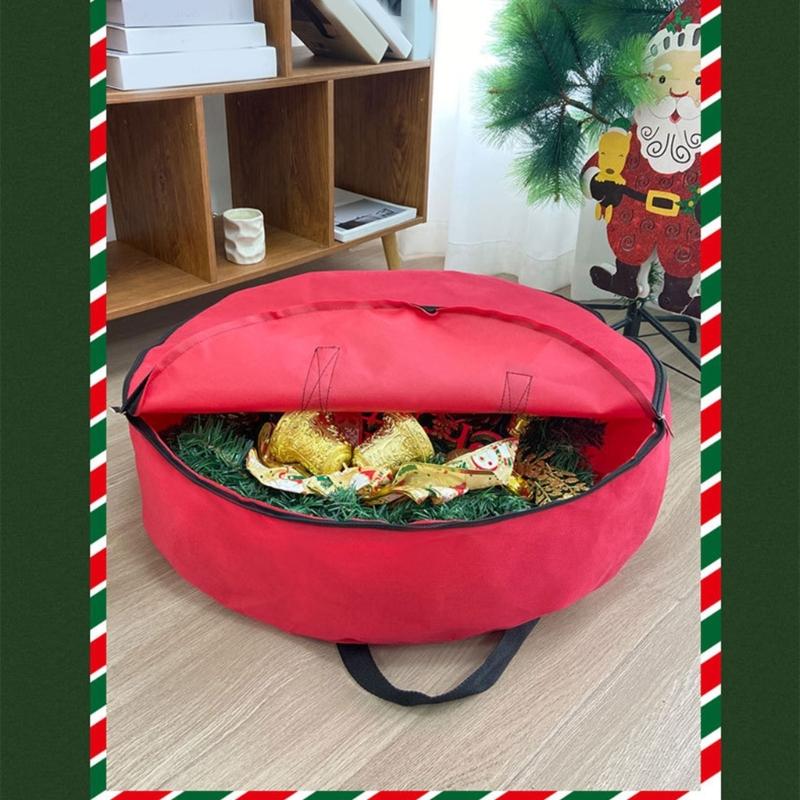 Holiday Wreath Storage Bag with Carry Handles, Label Window, Full Closure, and Fabric Storage for Seasonal Items