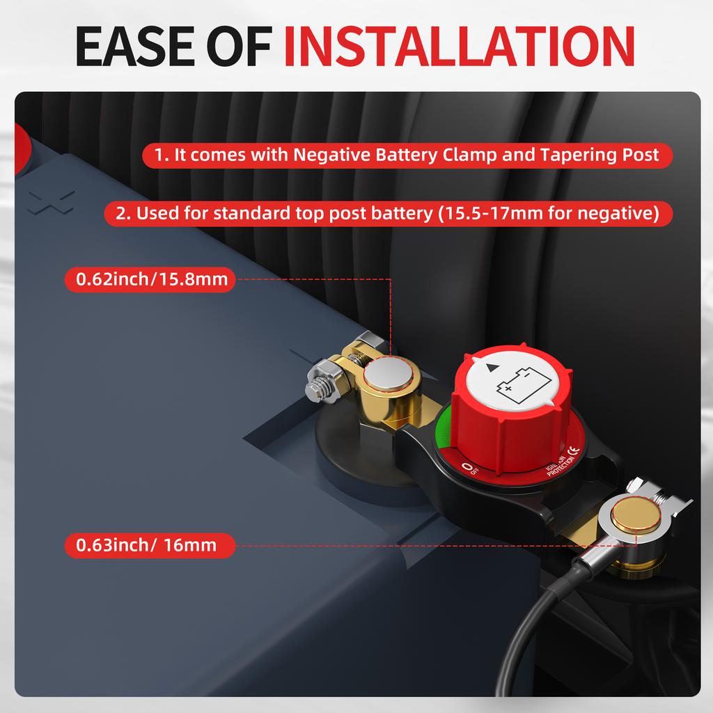 Top Post Battery Disconnect Switch 12V-48V Battery Kill Switch Negative on/Off Battery Switch for Cars Vehicles RVs and Boats