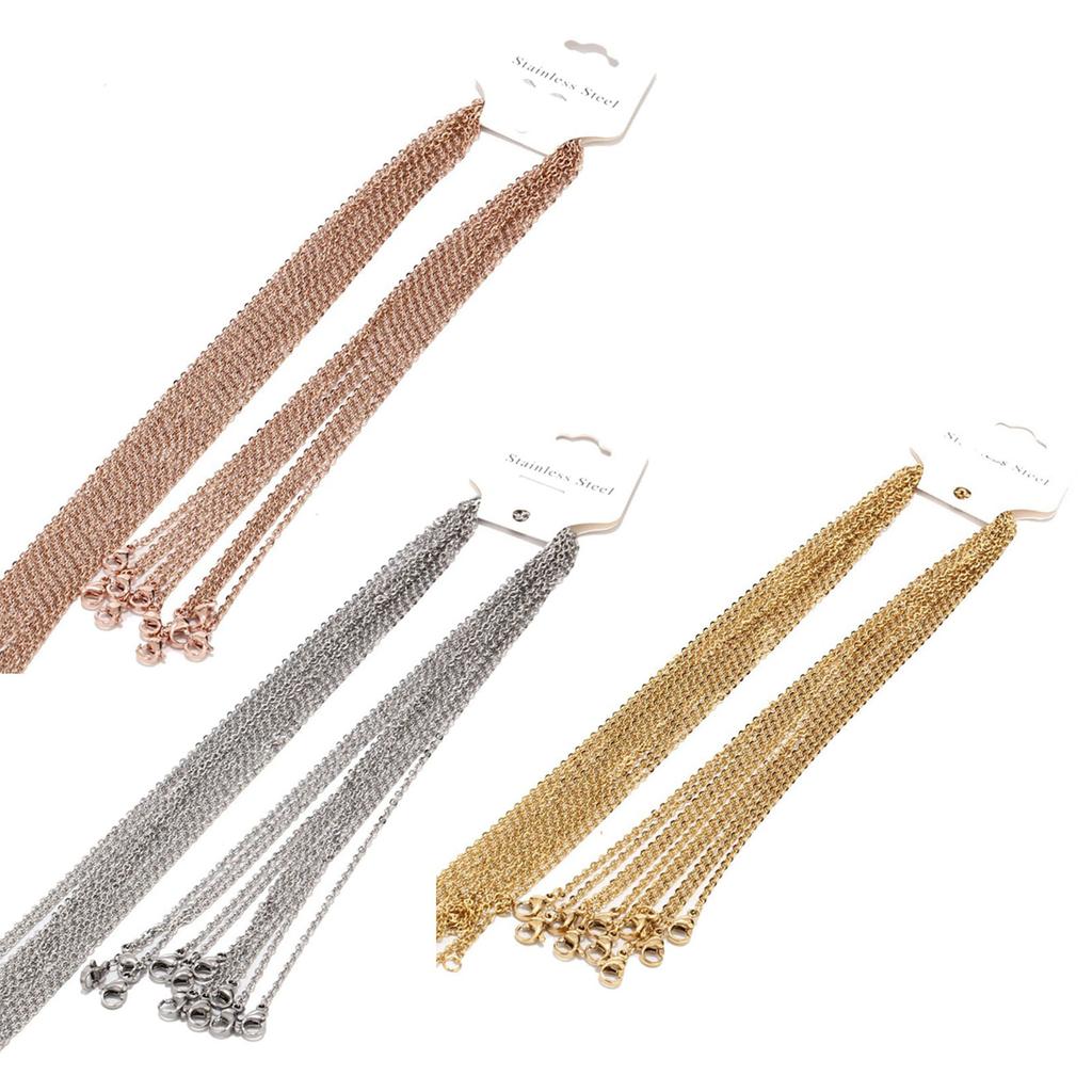 10 Pcs Metal Thin Necklace Chain with Lobster Claw Clasps Flat O Chain Necklace Accessories for DIY Jewellery Making