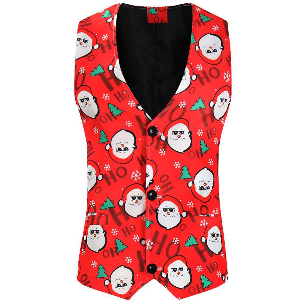 Men's 2022 Christmas One-Button Print Suit: Large Size Three-Piece for New Year