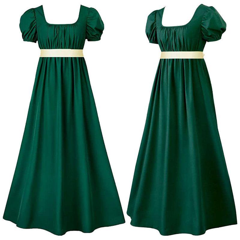 

New Bridgerton Cosplay Costume, Vintage Regency Dress, High-Waisted Ball Gown, Victorian Tea Dress 2201 Short Bridgerton Dark Green Skirt XS