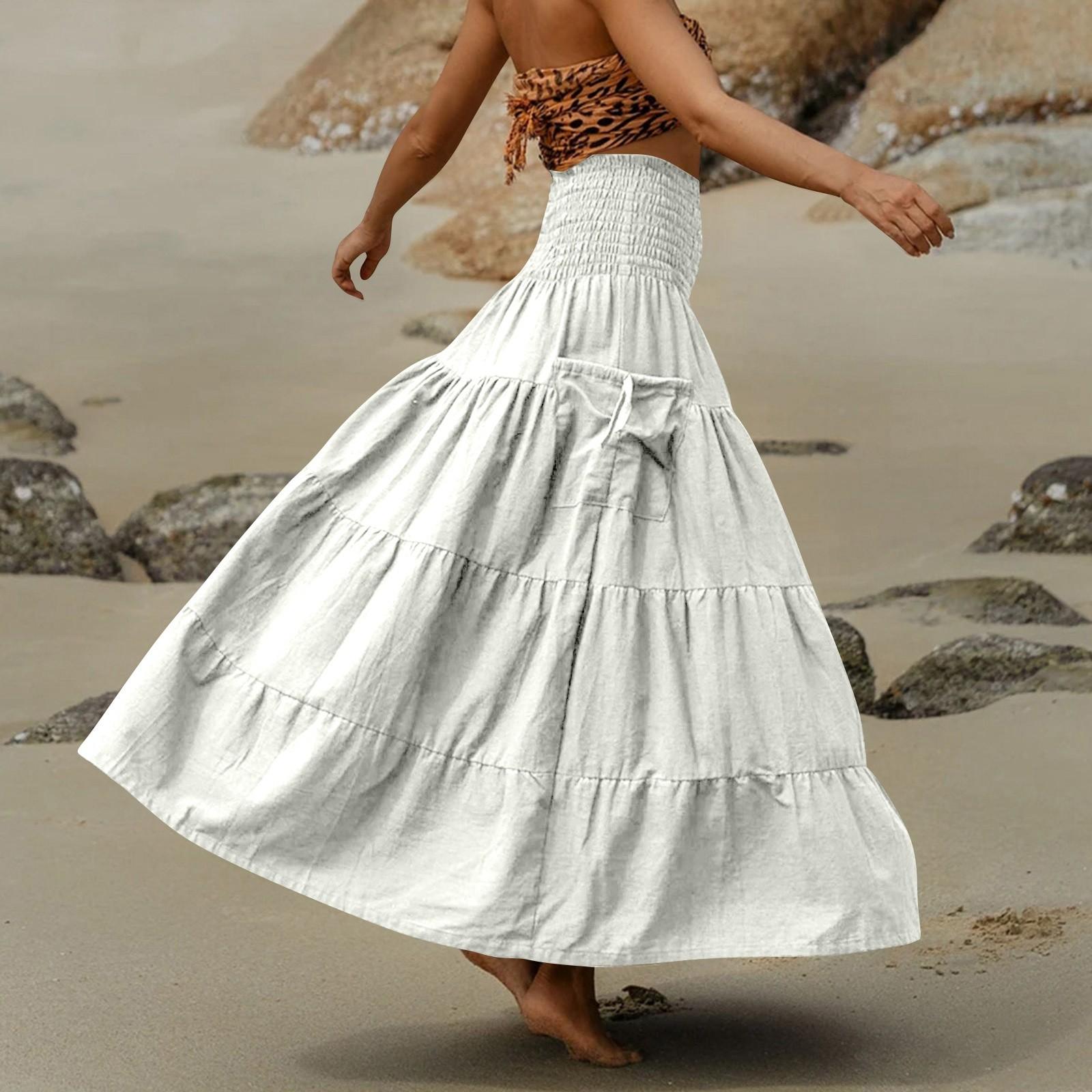 

Женская модная однотонная юбка-полуюбка в стиле бохо, свободная длинная юбка с карманами, юбка-обертка Two Wear XL белый