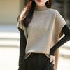 Autumn/Winter Women's Wool Sleeveless Rolled Hem Vest Top with High Neck - Elegant Shawl Style Sweater