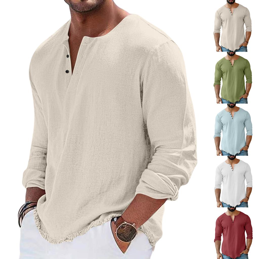 Mens Casual Long Sleeve Henley Shirt Four Button Front Lightweight Pullover Slim Fit Crew Neck Top