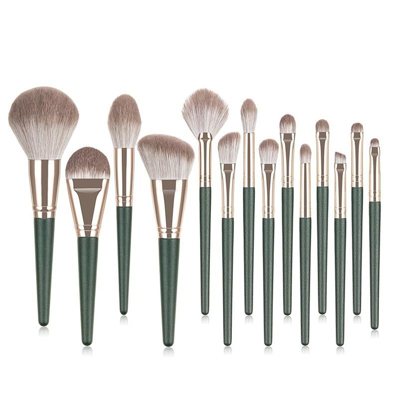 14-Piece Green Cloud Makeup Brush Set, Extra Large Powder Brush, Concealer Brush, Full Set for Students, Affordable High-Quality Portable Brushes
