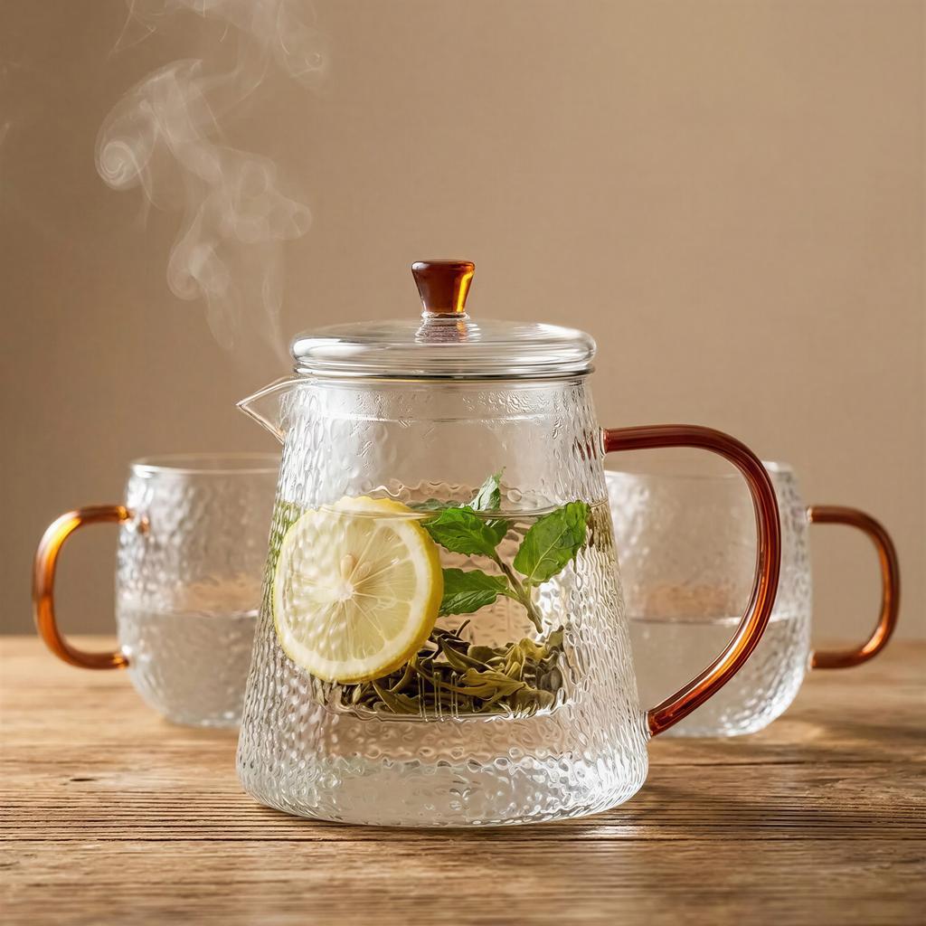 GLASS JUG TEA INFuser 1L WITH FILTER 2 GLASSES AMBER EAR