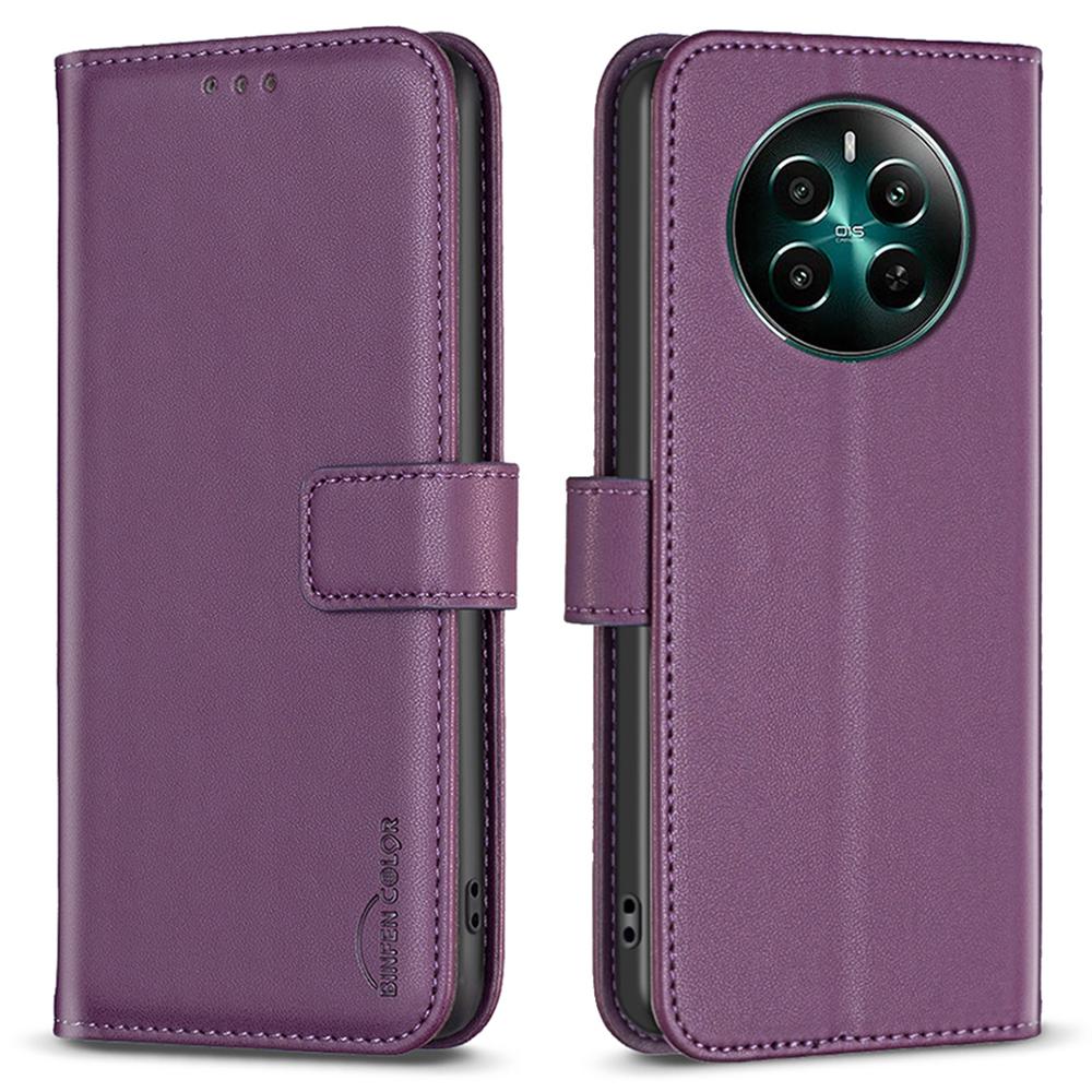 BINFEN COLOR BF17 For Realme 12 4G/12+ 5G Case PU Leather Folio Magnetic Clasp Stand View Phone Cover