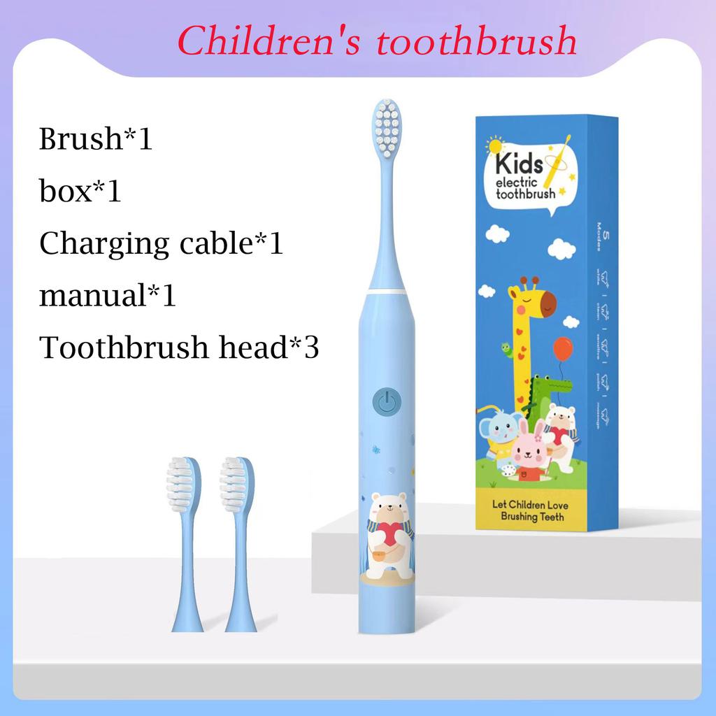 Sonic Children's Electric Toothbrush Colorful Cartoon With Replacement Heads Ultrasonic Rechargeable Soft Hair Cleaning Brush