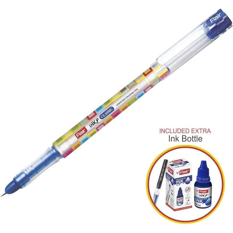 FLAIR Inky Series Classic Liquid Ink Fountain Pen Blister Pack | Easy Refilling With Jumbo Tube For Longer Writing | Cut 13 синий