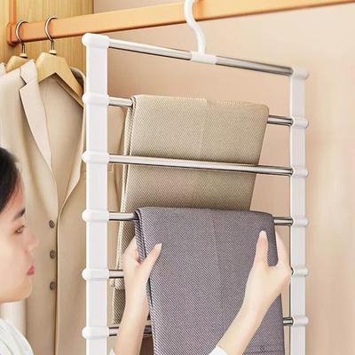 6Layers Stainless Steel Trouser Hanger Magic Pants Rack Space Saving Clothes Organizer Foldable Wardrobe Hanger Storage