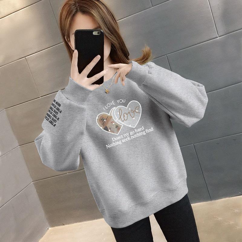 Women's Plus Size Round Neck Loose Slimming Hoodie - Velvet/No Velvet, Fashionable for Spring, Autumn, Winter