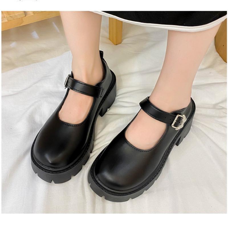 

Модные туфли Лолиты для женщин, японские туфли Мэри Джейн для женщин, винтажная форма для девочек, студенческие туфли на высоком каблуке и платформе, косплей, большие размеры 42 чёрный