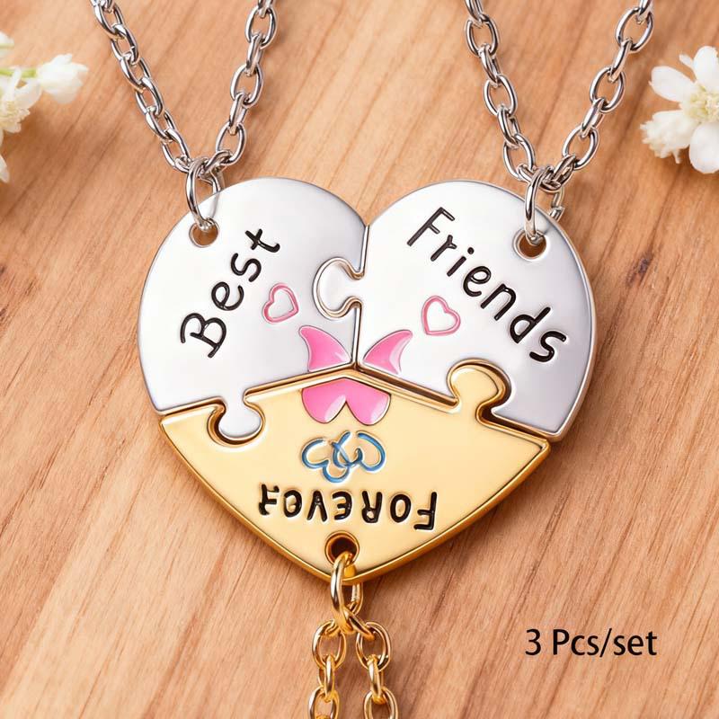 Sun Moon Stars Patchwork BFF Heart Necklace for Best Friends Forever