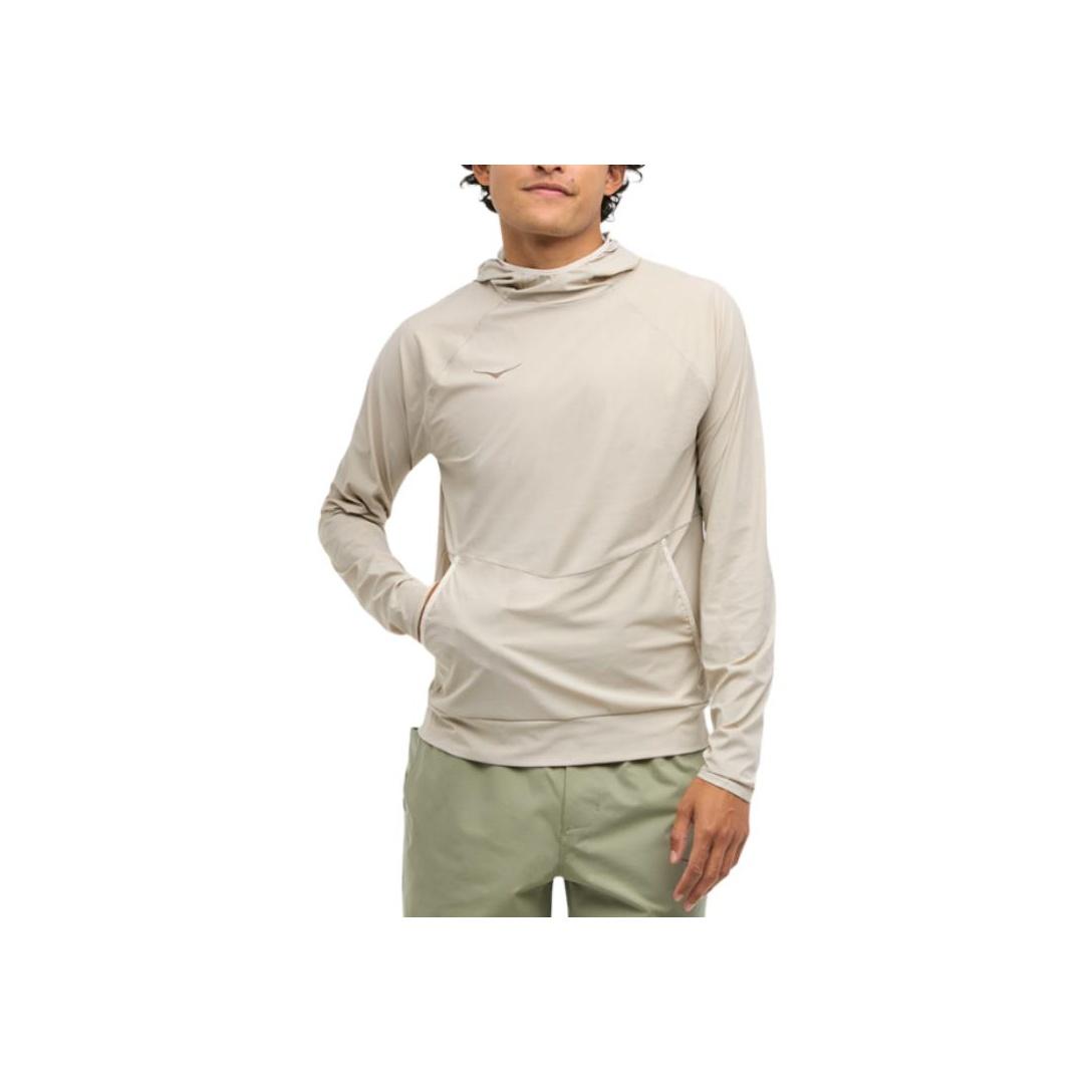 

HOKA ONE ONE Solid Color Hooded Thumb Hole Long Sleeve Sweatshirt Men tops Beige 1151093-PUTT S