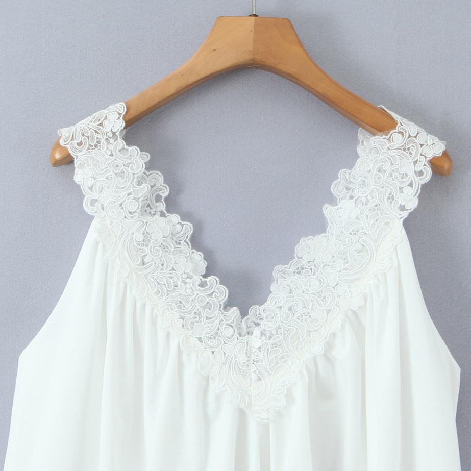 Spring 2026 Sleeveless Lace Patchwork Mini Dress - Retro V-Neck Dress