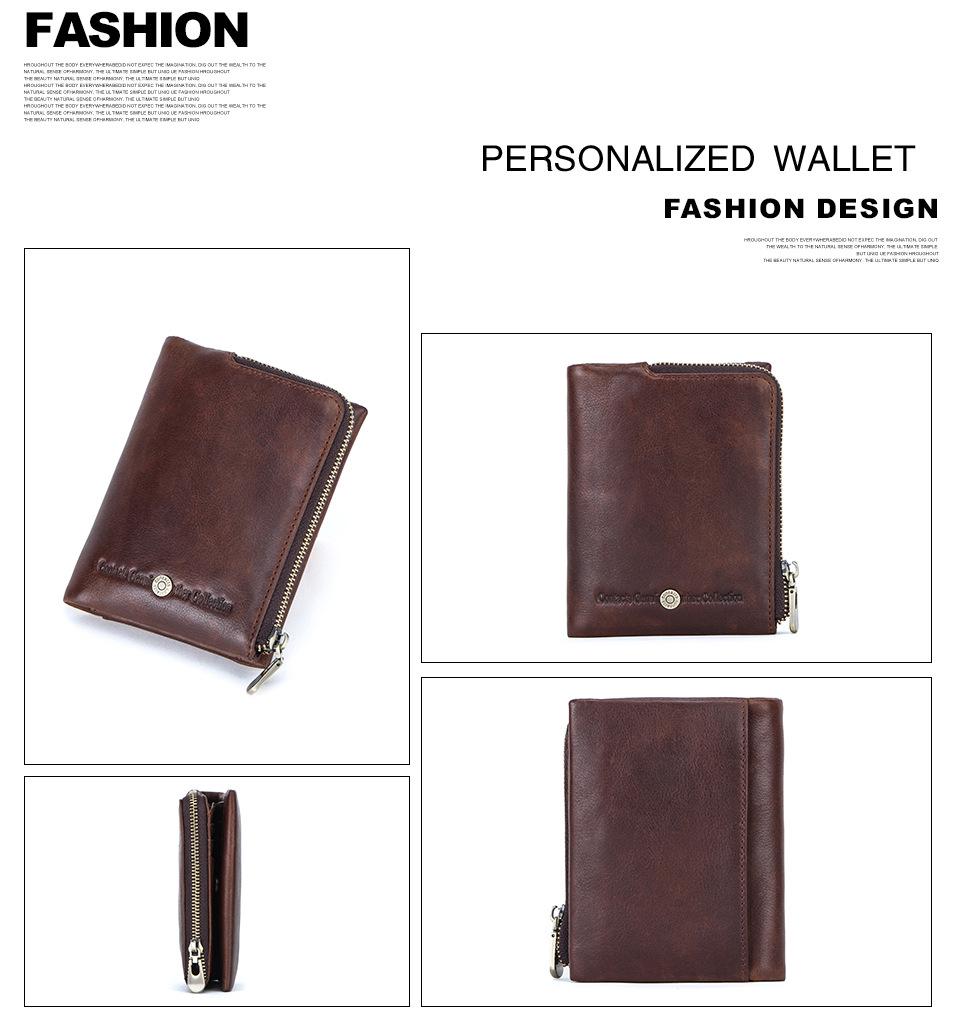Black Angel RFID Anti-Theft Men's Wallet - Genuine Cowhide, European & American Trend, Zipper Coin Purse.