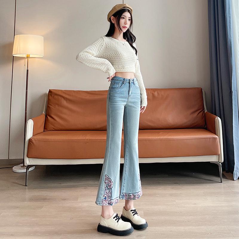Summer 2025 Women s High Waist Embroidered Straight Leg Jeans - Slimming, Cropped, Casual Small