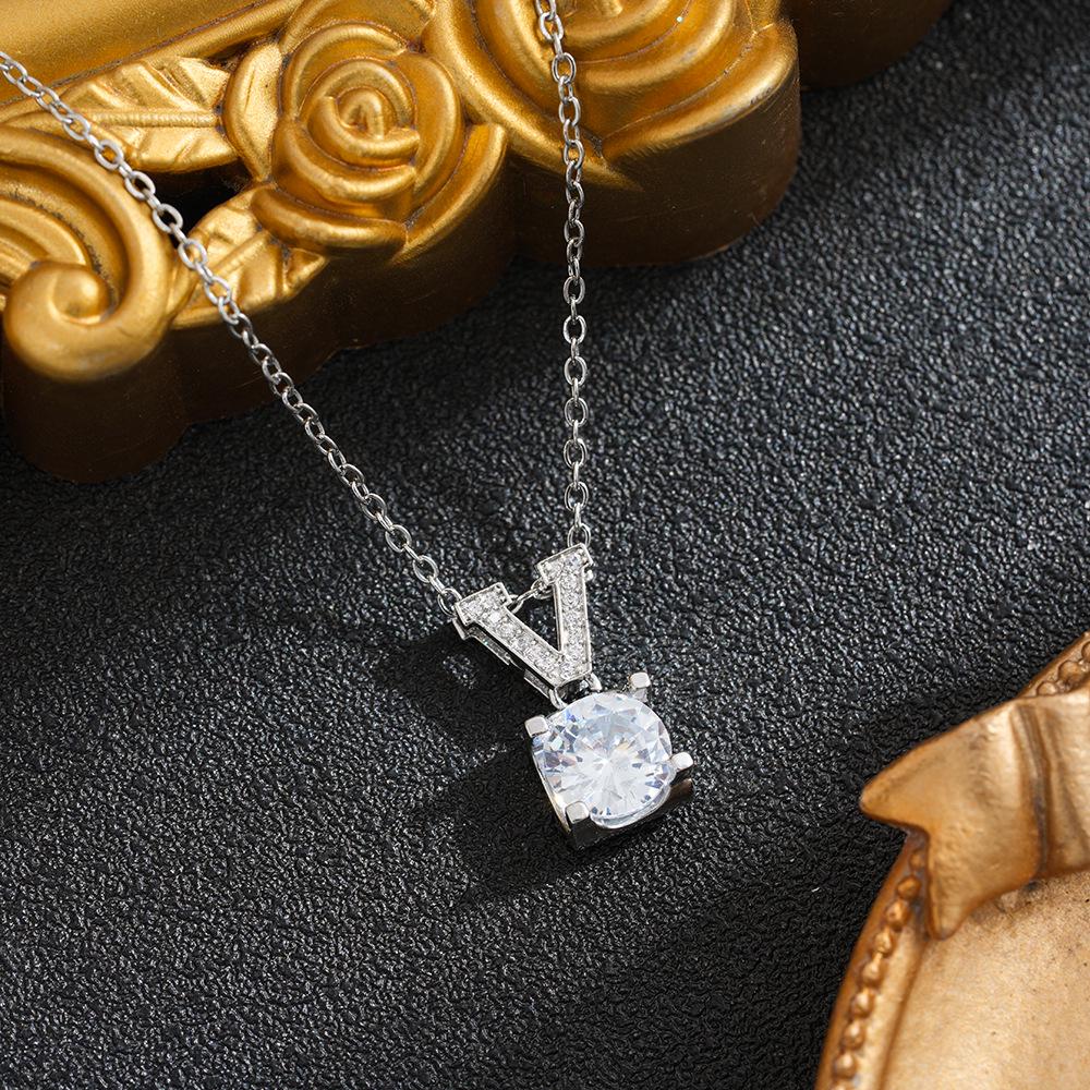 

Women s Titanium Steel V Necklace with Cubic Zirconia Inlay - Light Luxury, Cold Style Fashion Jewelry