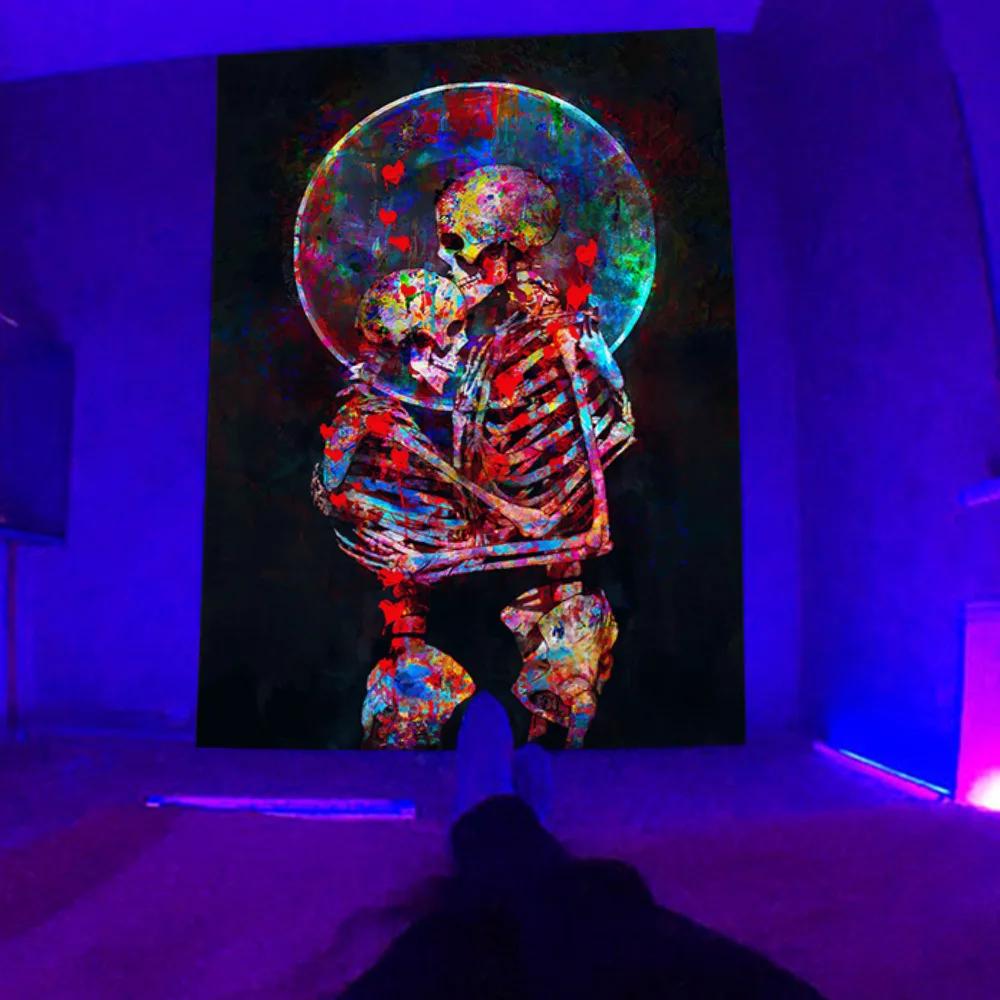 Skull Mushroom Fluorescent Tapestry Home Decor Aesthetics Hippie Bedroom Decoration  Living Room