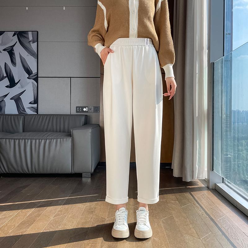 

Женские черные брюки-кюлоты прямого кроя из ледяного шелка - Повседневная летняя мода, гаремный стиль, сигаретный крой S (suggested 43-49 kg)