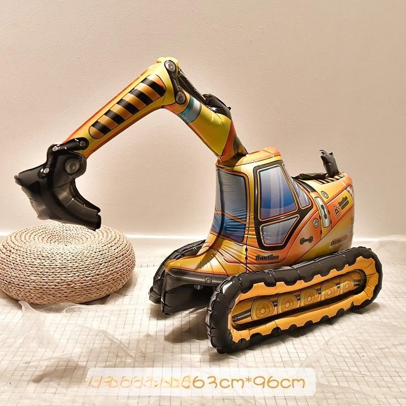 3D Assembly Boy Car Tank Engineering Vehicle Excavator Aluminum Film Toy Balloon Birthday Decoration Scene Layout