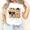 Nuova coppia T-shirt stampata con orsetto di peluche Europa e Stati Uniti Moda Top girocollo Donna Top T-shirt oversize Harajuku