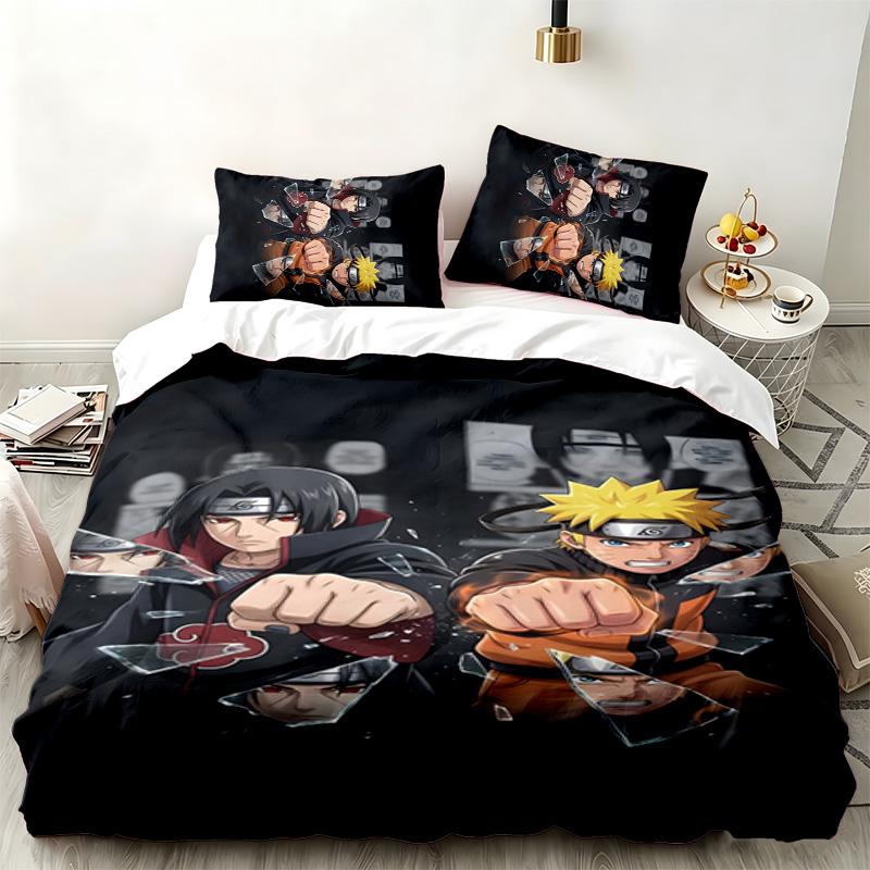 Zestaw 3-częściowy Naruto Idealny do sypialni Wygodny komplet pościeli zawiera poszewkę na kołdrę i dwie poszewki na poduszki Idealny prezent urodzinowy lub świąteczny